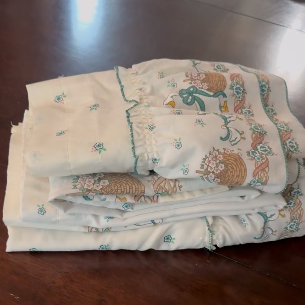 Vintage 1980s Country Goose Curtain Set – Complete 8 Pieces 🦢💙 Teal Version